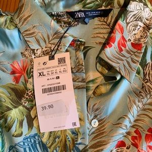 NWT ZARA TROPICAL SATIN EFFECT BLOUSE XL